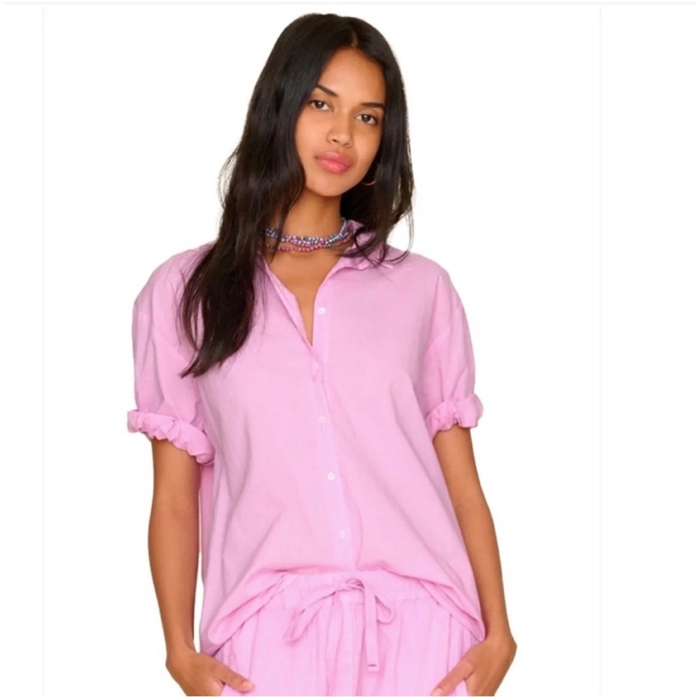 XIRENA Channing Shirt Short Sleeve Button Down Pink Cotton XS